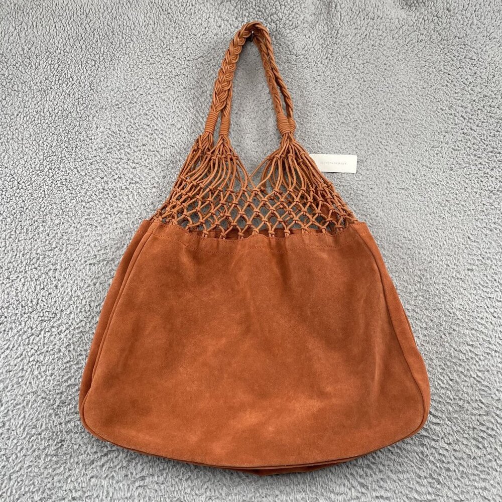 NWT Anthropologie Twilight-Dipped Tote Orange Leather Handbag Shoulder Bag Braid